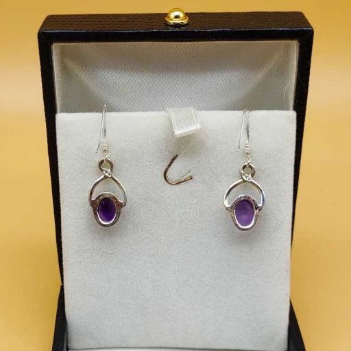 Handmade Dainty Oval Shape Cabochon Amethyst Gemstone 925 Sterling Silver Earring