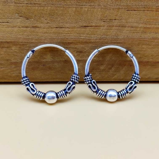 Handmade 925 Sterling Silver Traditional Bohemian Hoop Earring