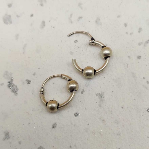 Small Two Wasser Designer Tribal Authentic Vintage Hoop 925 Silver Earring