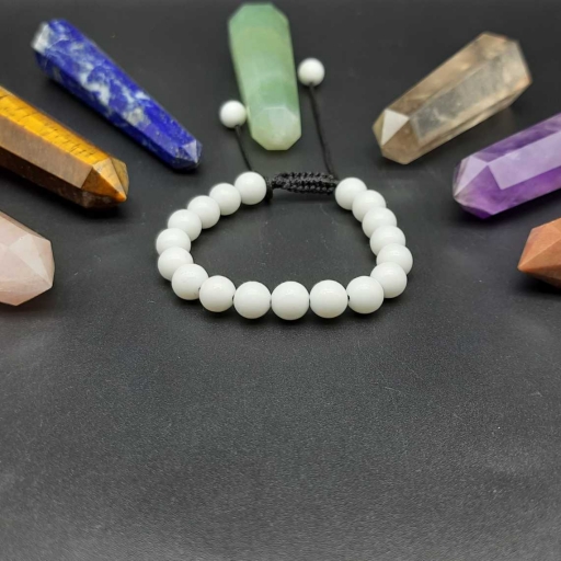 Handmade Designer Natural White Agate Gemstone Beaded Bracelet For Yoga And Meditation