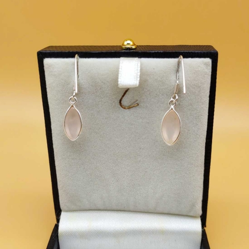 925 Sterling Silver Handmade Teardrop Shape Rose Quartz Gemstone Earring