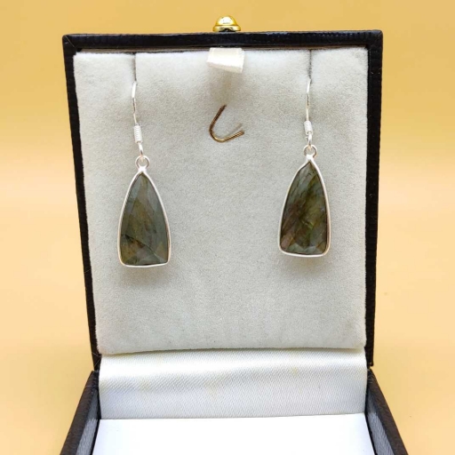 925 Sterling Silver Triangular Shape Labradorite Gemstone Earring