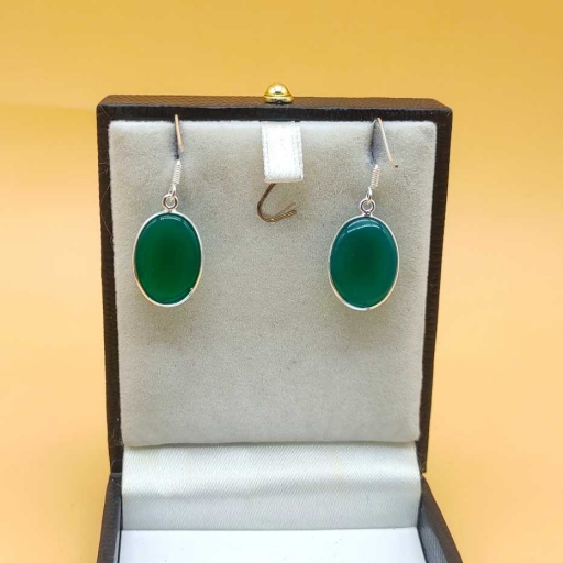 925 Sterling Silver Handmade Bohemian Green Onyx Bezel Design Earring