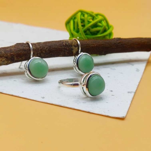 925 Sterling Silver Handmade Chalcedony Gemstone Ring And Earring Combo