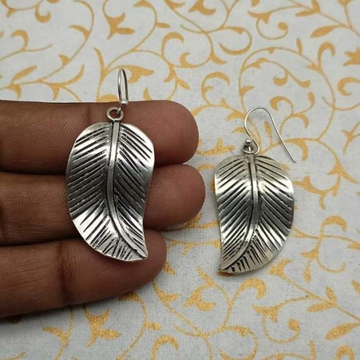 925 Sterling Silver Handmade Bohemian Leaf Design Earring