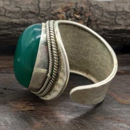 Cabochon Green Onyx Gemstone Handmade 925 Sterling Silver Adjustable Ring