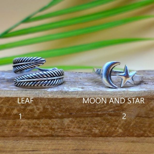 925 Sterling Silver Handmade Dainty Sun And Moon Design Adjustable Ring