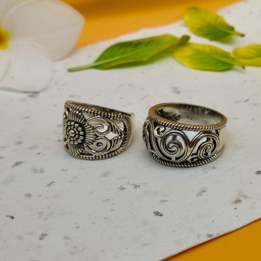 Handmade Bohemian Party Wear 925 Silver Spiral Jali Work Ring