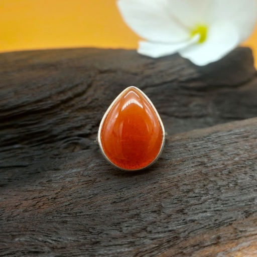 Teardrop Shape Carnelian Gemstone 925 Sterling Silver Handmade Bezel Sober Ring