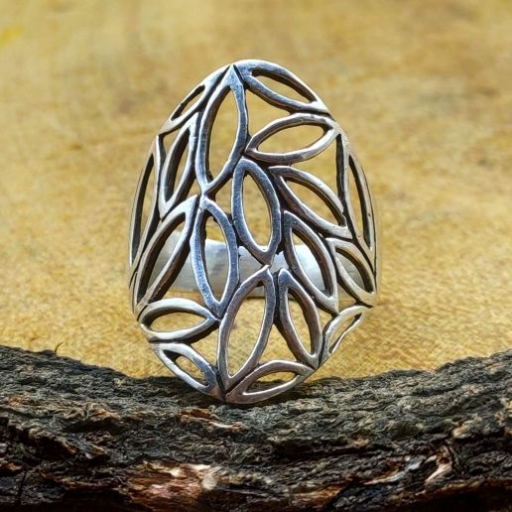 925 Sterling Silver Jali Design Silver Band Ring For Occasion