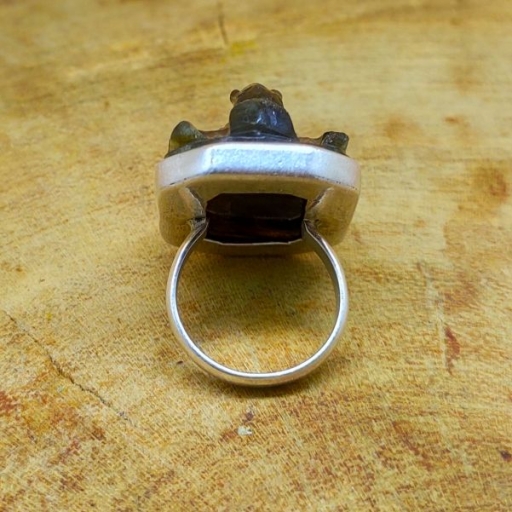 Caving Ganesh Designer Labradorite Gemstone 925 Sterling Silver  Ring