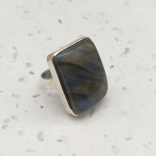 925 Sterling Silver Labradorite Gemstone Square Shape Ring