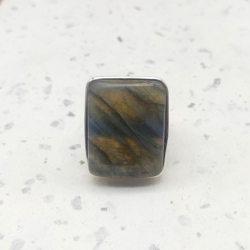 925 Sterling Silver Labradorite Gemstone Square Shape Ring