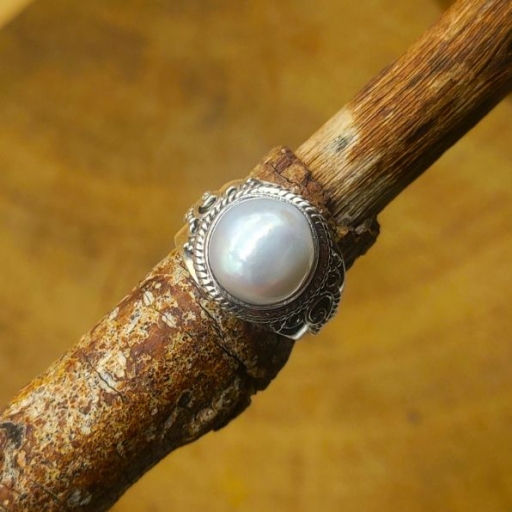 Cabochon Pearl Gemstone Handmade 925 Sterling Silver Bohemian Ring