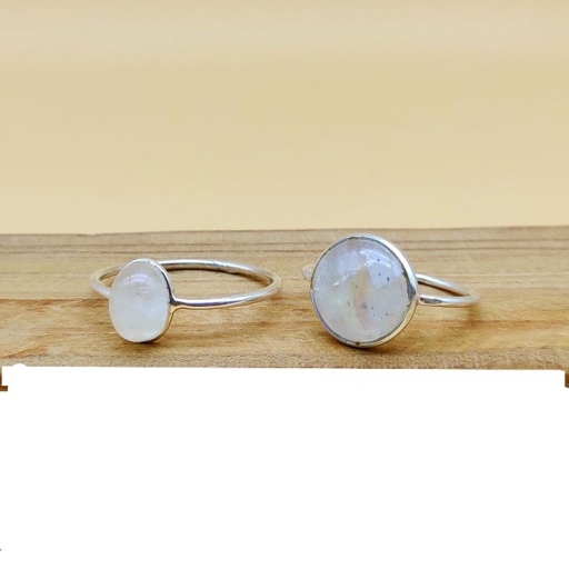 925 Sterling Silver Moonstone Gemstone White with Blue Flash Fine Dainty Ring