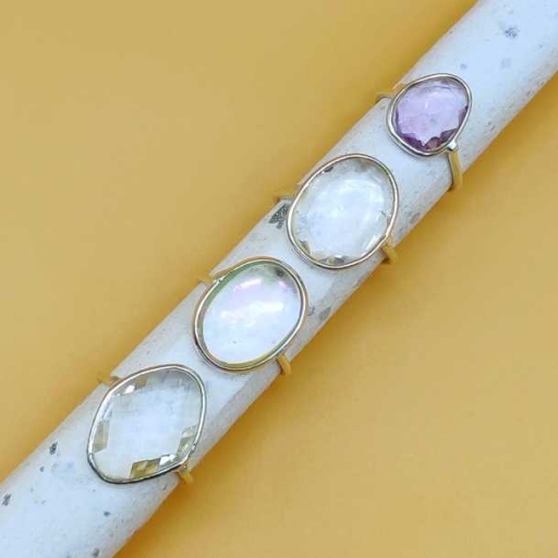 925 Sterling Silver Natural Crystal Gemstone Sober Rings For Girls