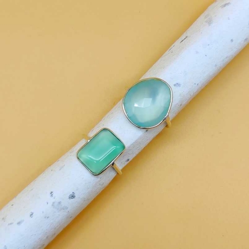 Aqua Chalcedony Faceted Gemstone 925 Sterling Silver Oval Shape Ring