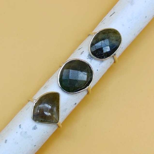 925 Sterling Silver Labradorite Gemstone Simple Handmade Bezel Ring
