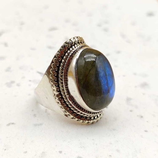 925 Sterling Silver Blue Fire Labradorite Gemstone Ring For Her