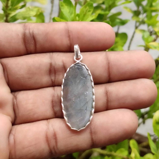 925 Sterling Silver Natural Labradorite  boho Style Oval Shaped Pendant  For  Her.