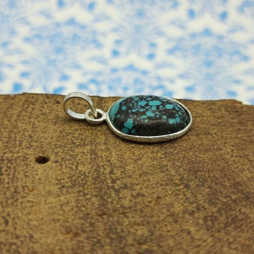 Cabochon Tibeti Turquoise Gemstone  925 Sterling Silver Handmade Gift Item Pendant  For Her