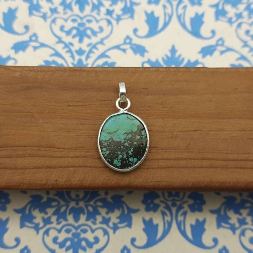 Cabochon Tibeti Turquoise Gemstone  925 Sterling Silver Handmade Gift Item Pendant  For Her