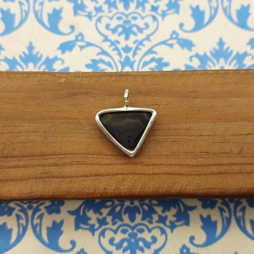 Rough Black Onyx Gemstone Designer Triangle Shape 925 Sterling Silver Pendant