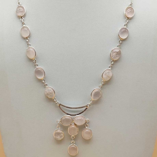 925 Sterling Silver Bezel Design Rose Quartz Gemstone Gift Item Necklace