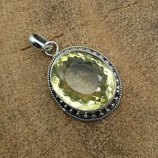 Authentic Faceted Lemon Topaz Gemstone 925 Sterling Silver Bohemian Pendant