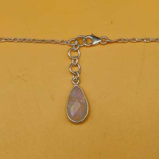 925 Sterling Silver Drop Shape Faceted Rainbow Moonstone Designer Chain Necklace