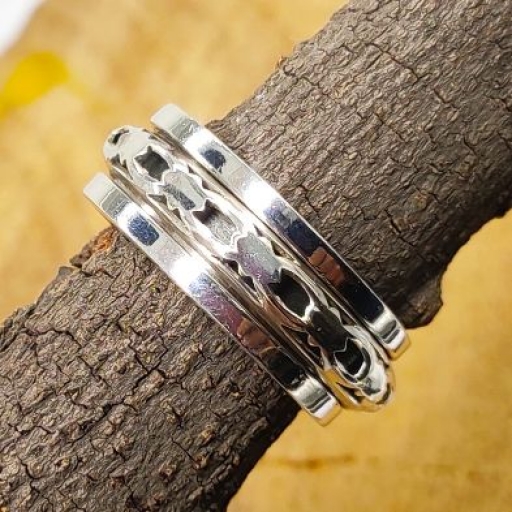 925 Sterling Silver Jali Work Handmade Bohemian Spinner Band Ring