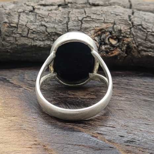 Split Band Cabochon Black Onyx Gemstone 925 Sterling Silver Ring