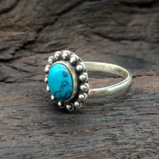 Dainty Adjustable Turquoise Gemstone 925 Sterling Silver Handmade Ring