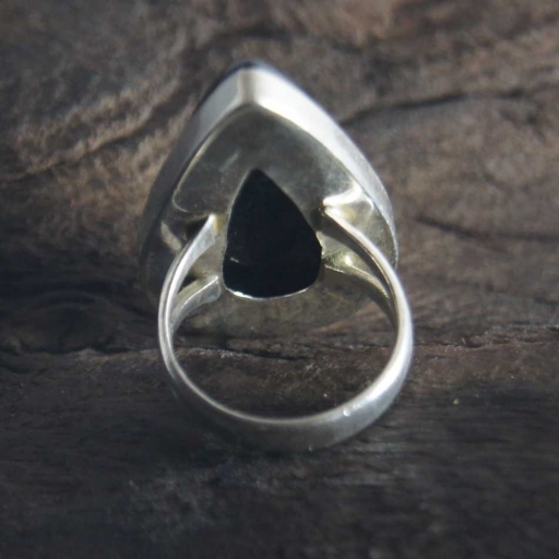 Simple Drop Shape Cabochon Black Onyx Gemstone 925 Sterling Silver Ring