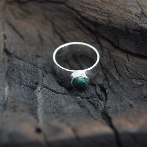 Round Shape Malachite Gemstone 925 Sterling Silver Bohemian Ring