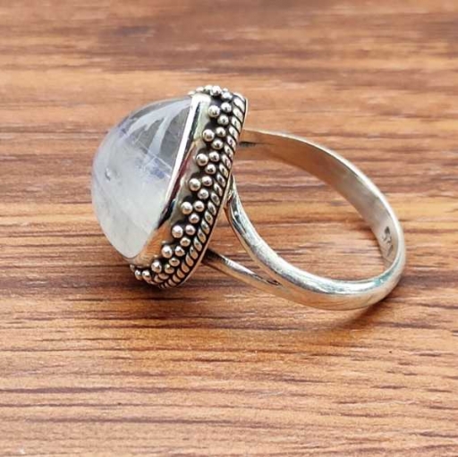 Drop Shape Rainbow Moonstone Handmade 925 Sterling Silver Ring