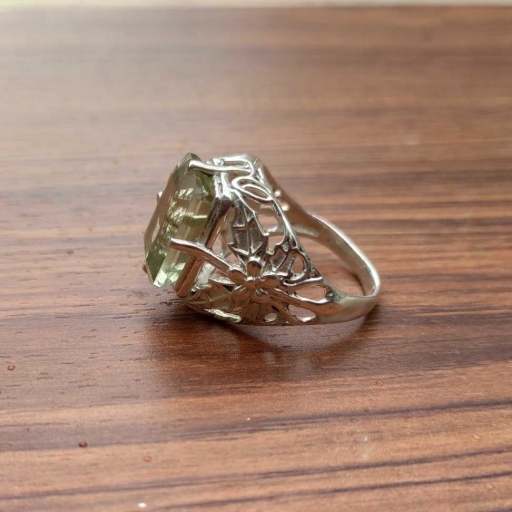 Jali Design Handmade 925 Sterling Silver Bohemian Green Amethyst Ring