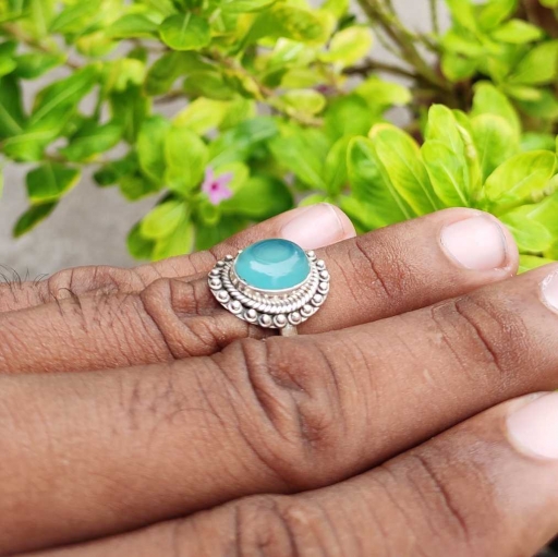 Handmade 925 Sterling Silver Blue Aqua Chalcedony Gemstone Ring