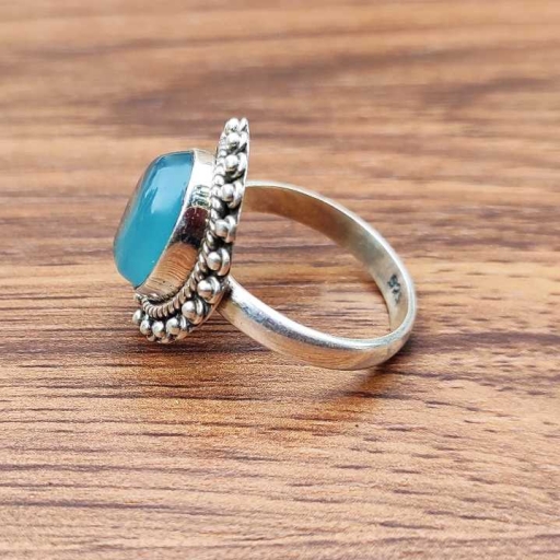 Handmade 925 Sterling Silver Blue Aqua Chalcedony Gemstone Ring