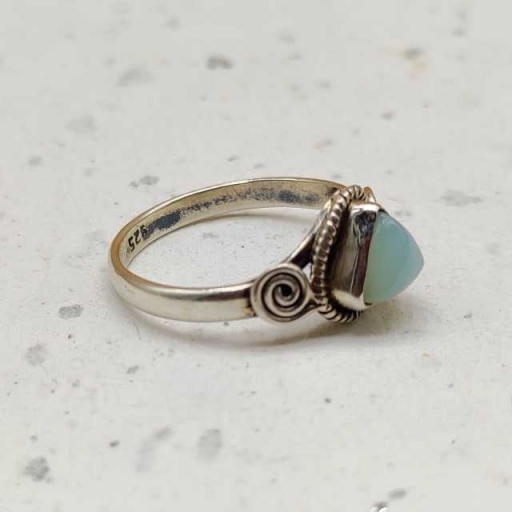 Trillion Shape Chalcedony Gemstone Handmade 925 Silver Dainty Ring