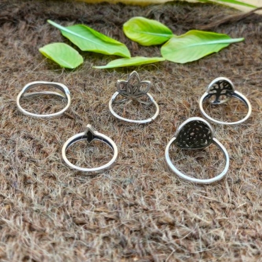 925 Sterling Silver Handmade Bohemian Flower Design Stacking Ring