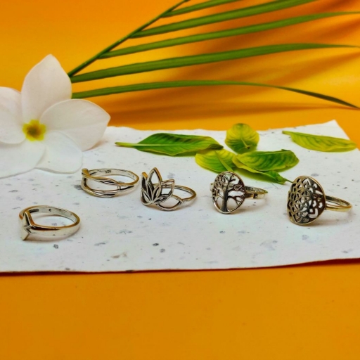 925 Sterling Silver Handmade Bohemian Flower Circle Design Stacking Ring