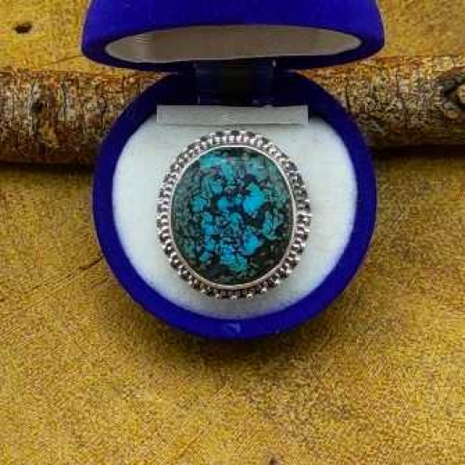 925 Sterling Silver Turquoise Gemstone Round Shape Ring For Gift