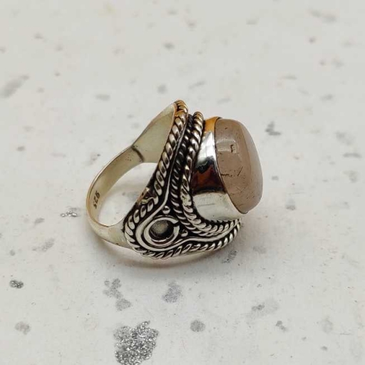 925 Sterling Silver Designer Rose Quartz Gemstone Handmade Ring