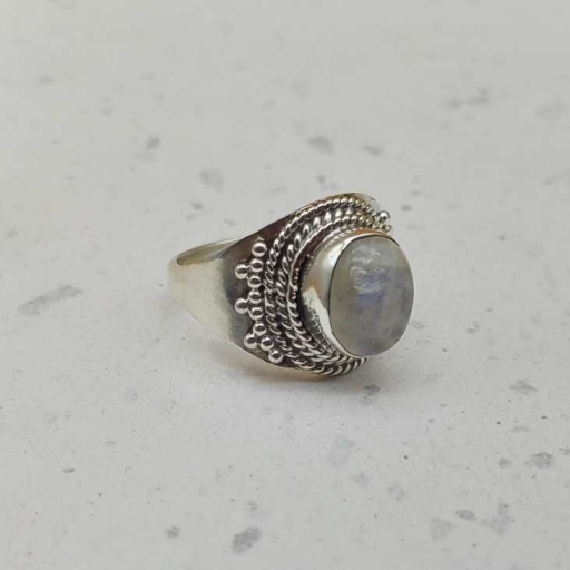 White with Blue Flash Moonstone Gemstone 925 Sterling Silver Ring