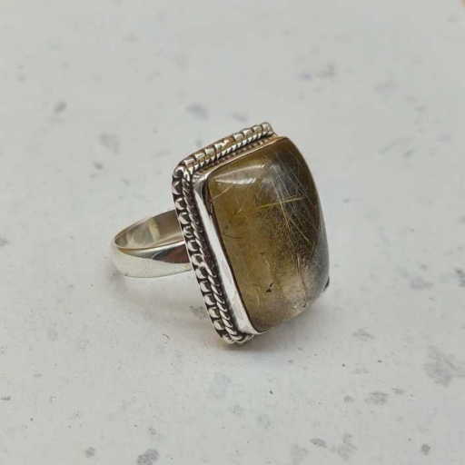 Rutile Quartz Gemstone Golden With Clear 925 Sterling Silver Handmade  Ring