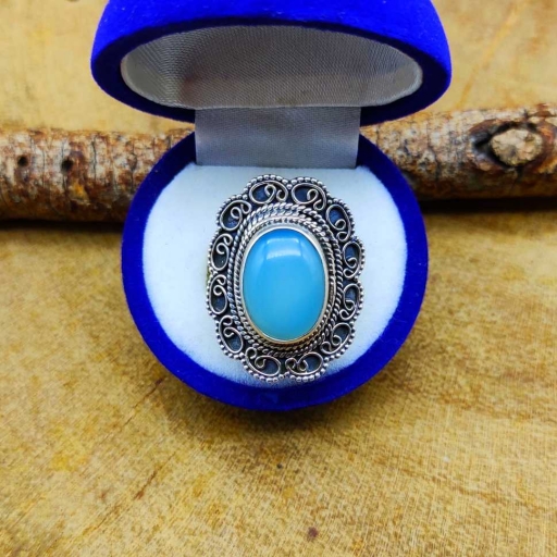 Oval Shape Chalcedony Gemstone 925 Sterling Silver Designer Ring