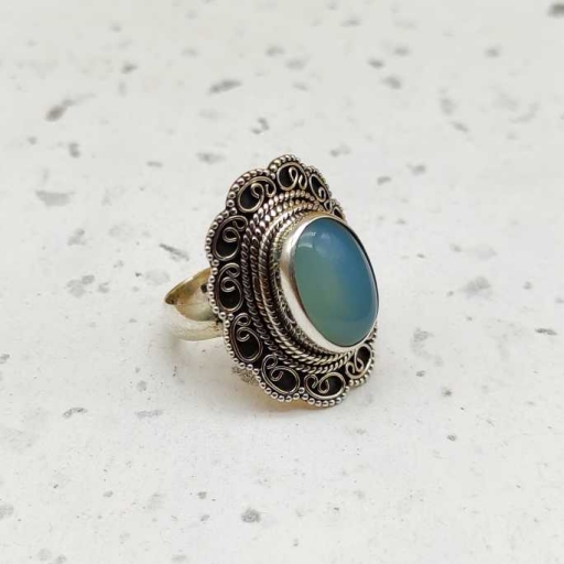 Oval Shape Chalcedony Gemstone 925 Sterling Silver Designer Ring