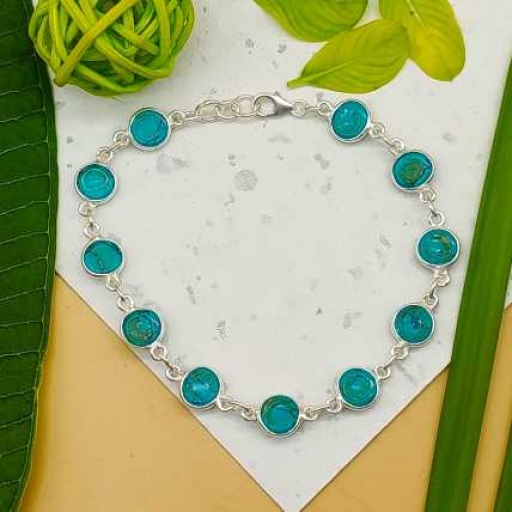Round Shape Turquoise Gemstone 925 Sterling Silver Handmade Bracelet