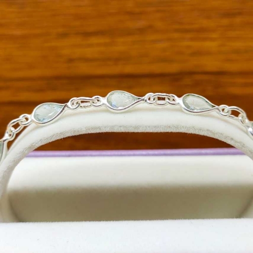 Mix Shape Faceted Aquamarine Gemstone Handmade 925 Sterling Silver Bracelet